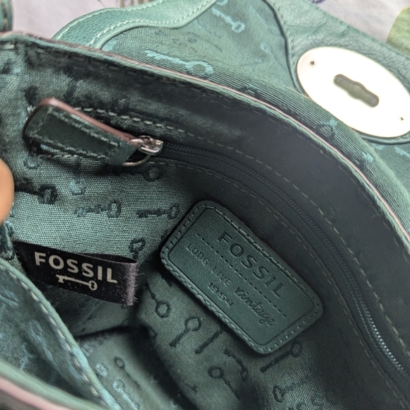 Fossil Long Live Vintage 1954 Teal Leather Crossbody  Bag Adjustable Strap - Picture 12 of 13